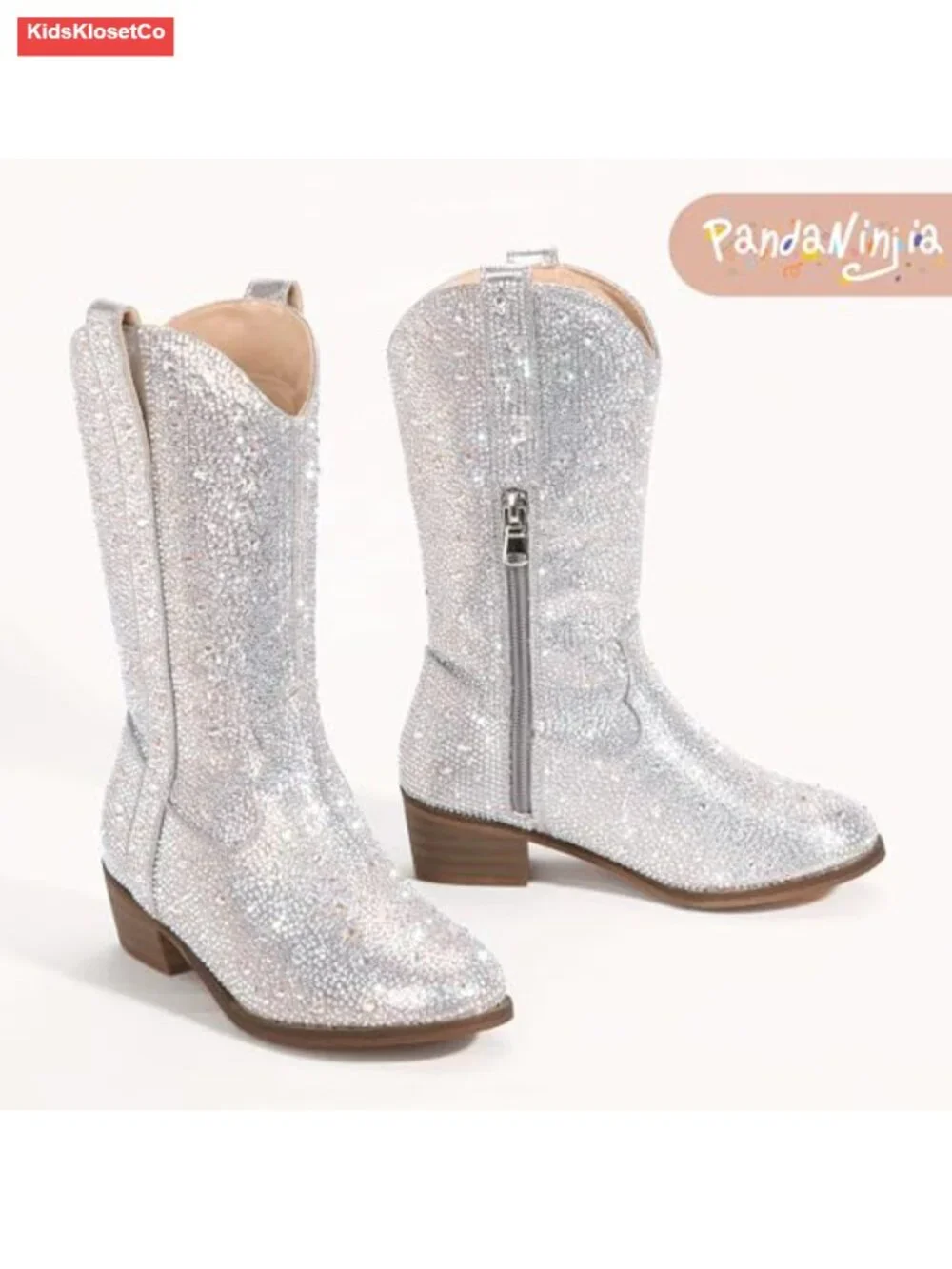 Girls Cowgirl Boots Sparkly Rhinestone Toddler Dress Boot Mid Calf Low Heel